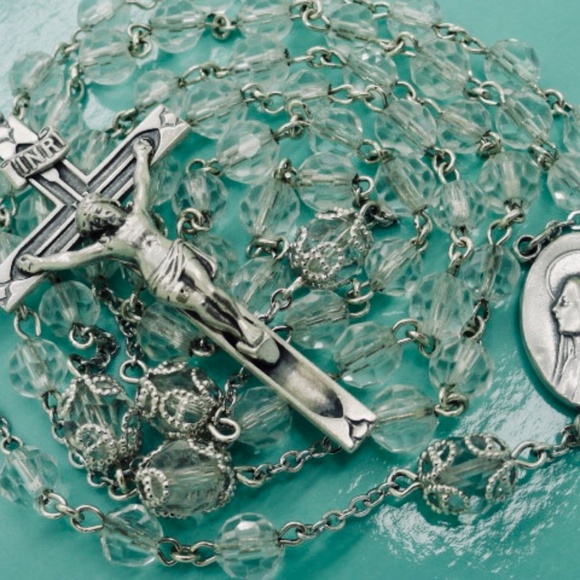 Sterling Silver and Crystal 39 Grams 22 1/2" Rosary - Picture 10 of 15